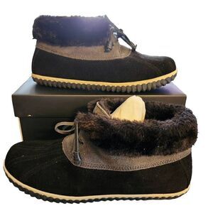 Sperry Elayna Winter Duck Booties Womens Size 10M Black Suede Leather Lace up